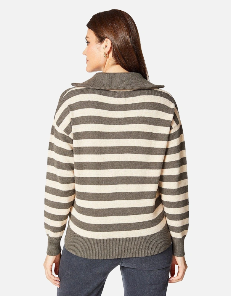 Womens/Ladies Stripe Quarter Zip Jumper