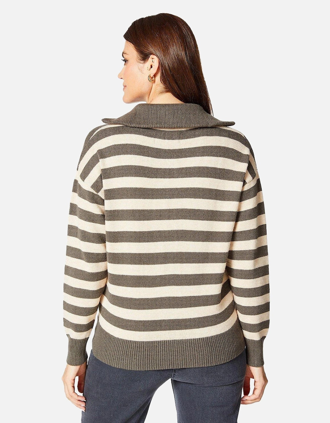 Womens/Ladies Stripe Quarter Zip Jumper