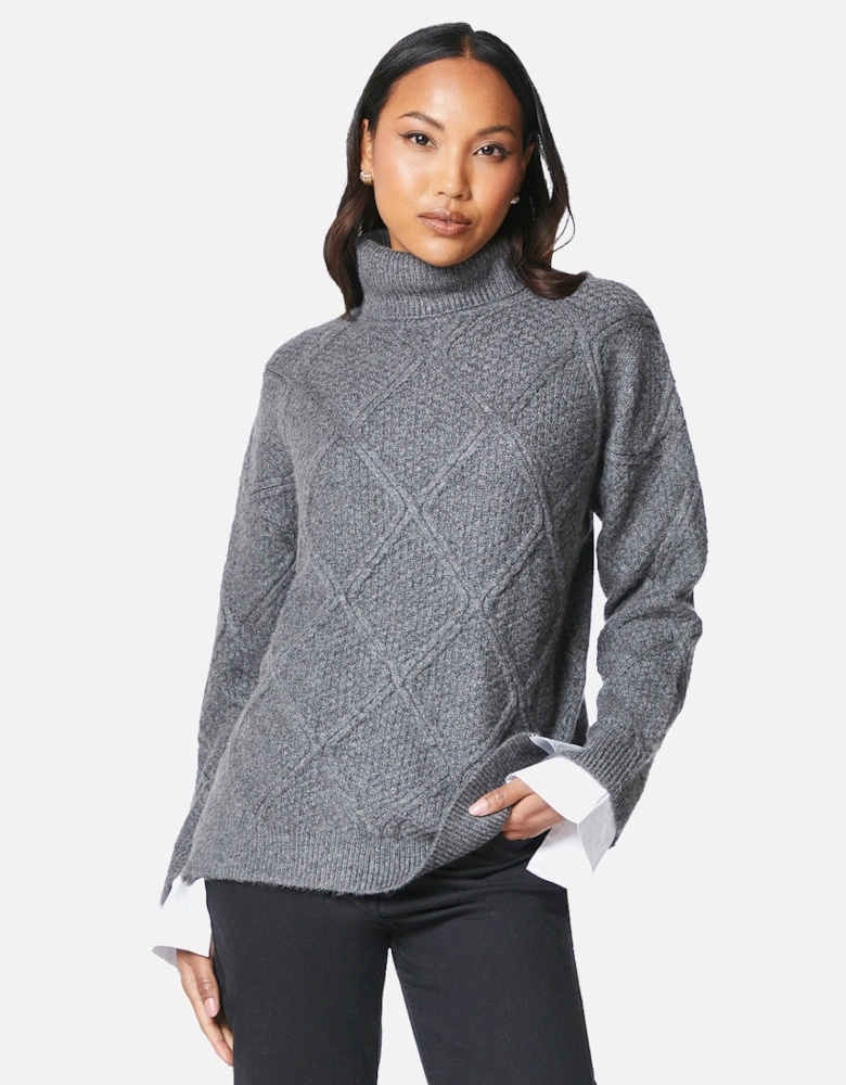 Womens/Ladies 2 in 1 Diamond Stitch Jumper