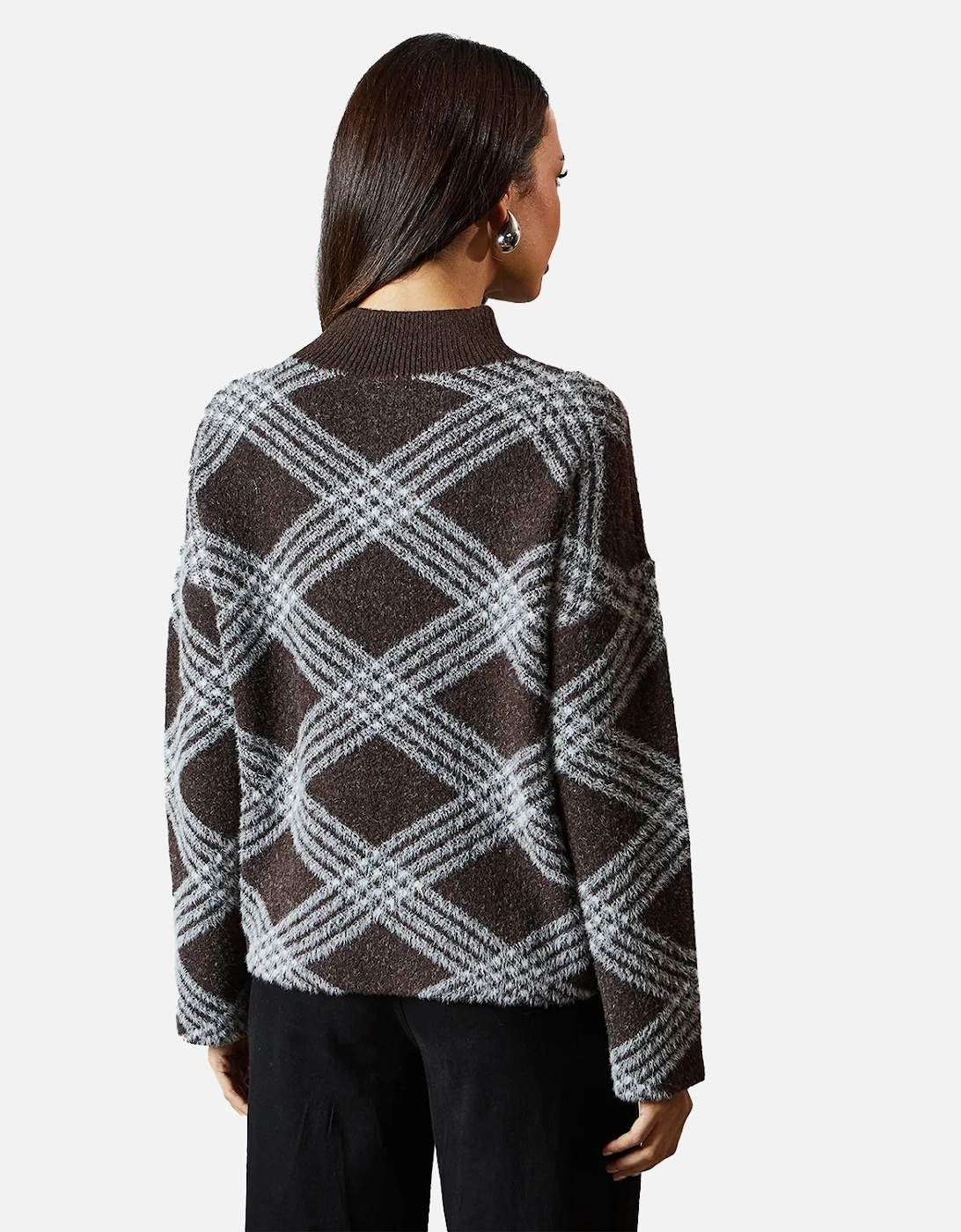 Womens/Ladies Checked High-Neck Jumper