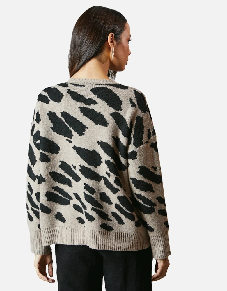 Womens/Ladies Animal Print Jacquard Jumper