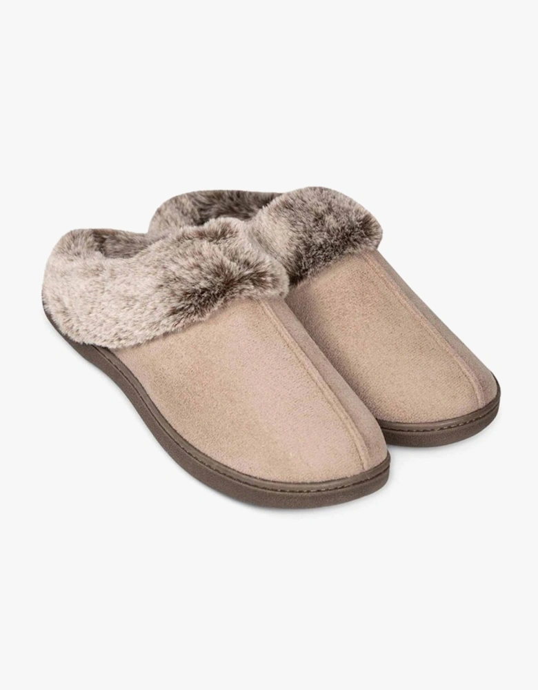 FLORRIE Womens (EE Fit) Mule Slippers Taupe Combi