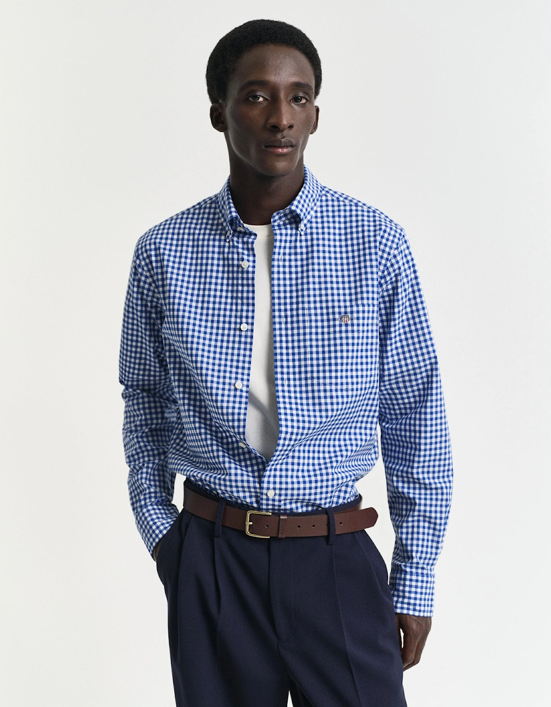 Regular Classic Poplin Gingham Shirt, College Blue