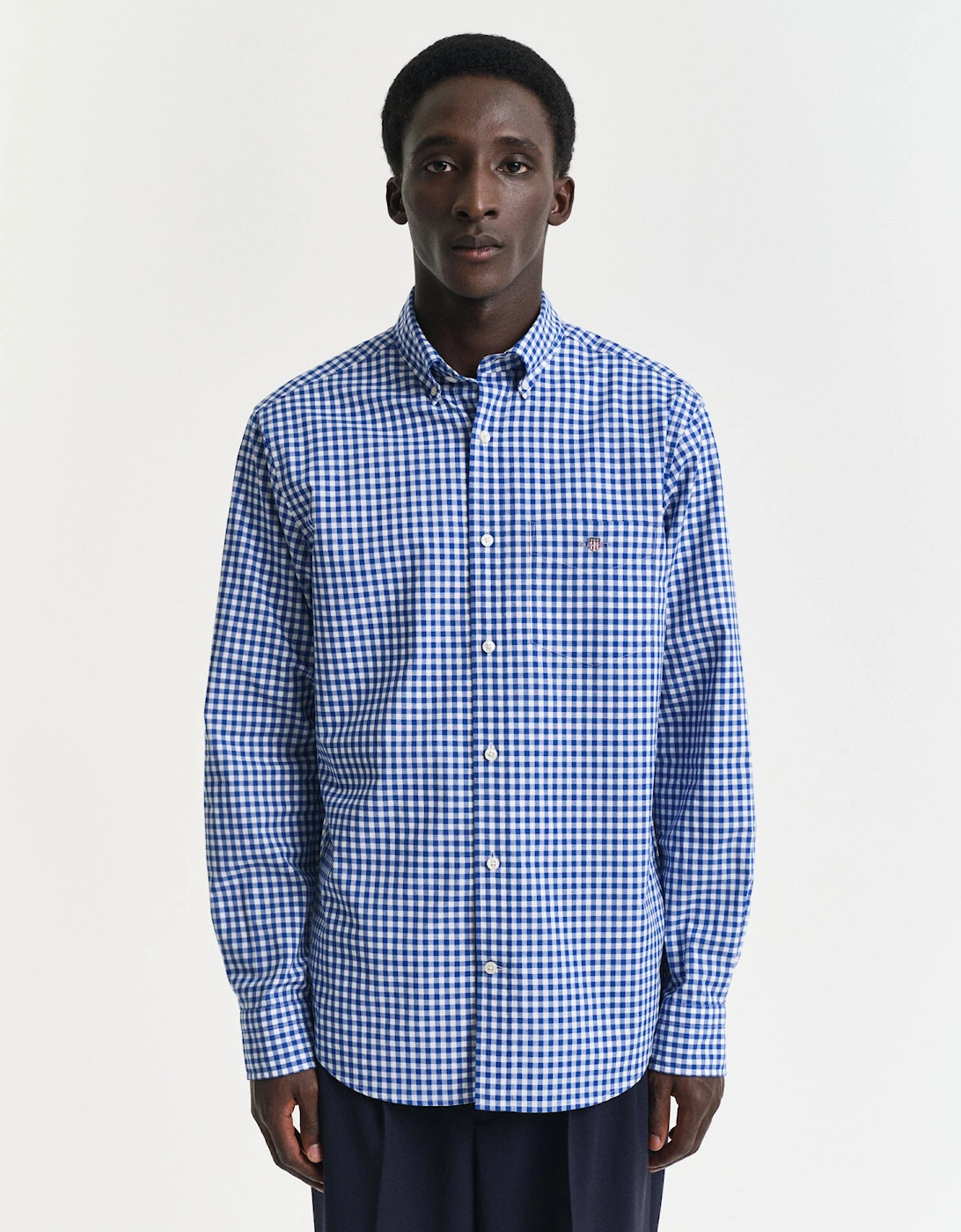 Gant Men's Blue Regular Classic Poplin Gingham Shirt, College - : 38/Regular Medium