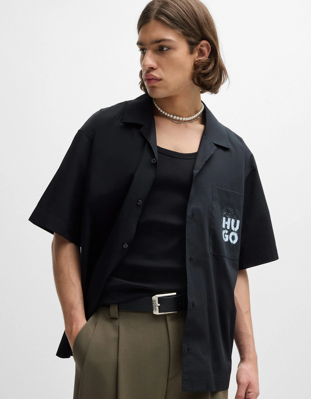 Stacked Logo Prints Oversized-Fit Shirt