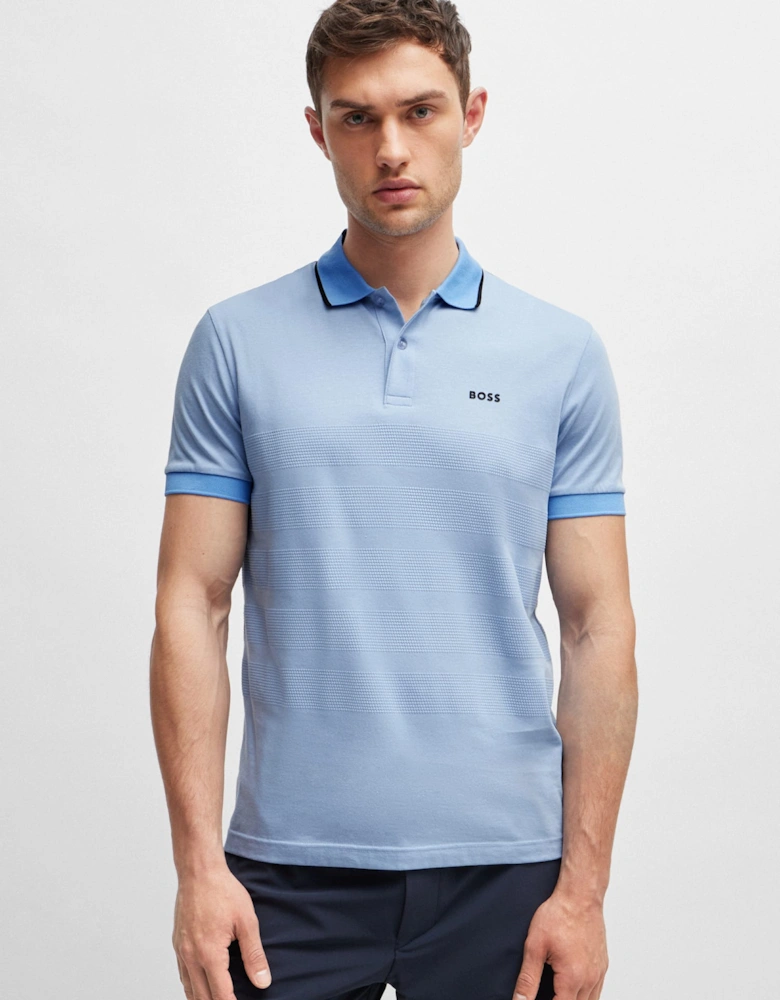 Popcorn-Structure Stripe Polo Shirt