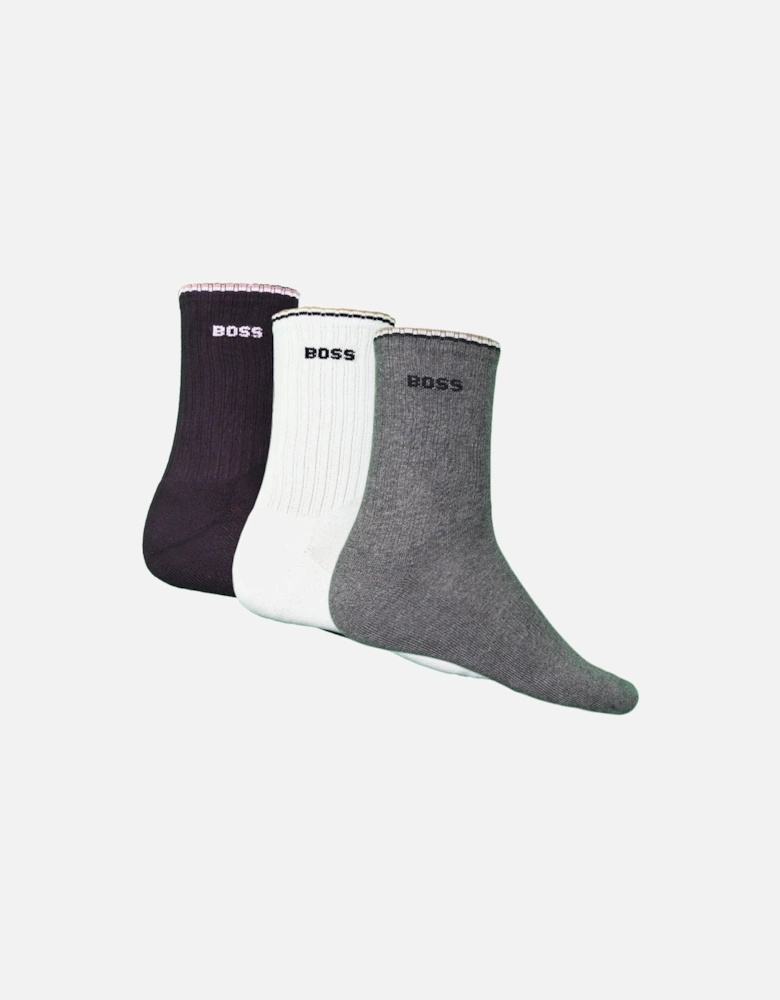 3-Pack Ribbed Socks, Black/Grey/White