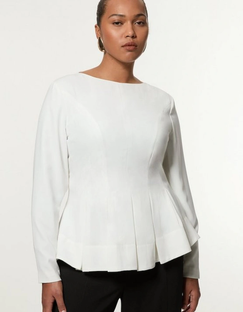 Plus Size Pleated Long Sleeve Open Back Detail Woven Blouse