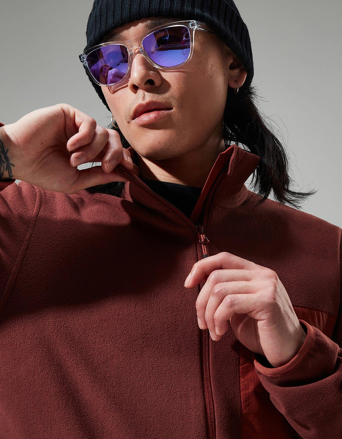 Mens Aslam Full Zip Micro Fleece - Brown