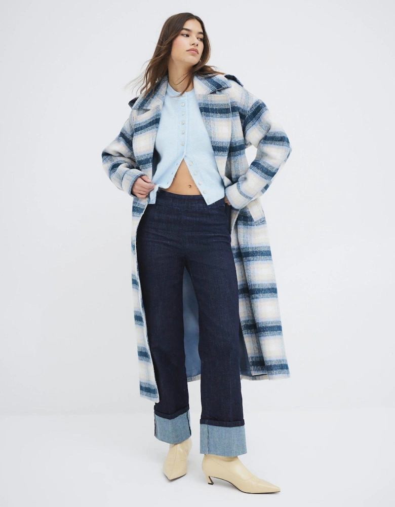 Check Belted Coat - Blue