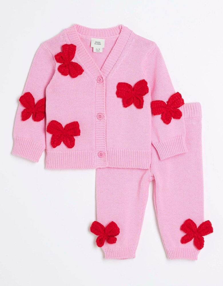 Baby Girls Crochet Bow Cardigan Set - Pink