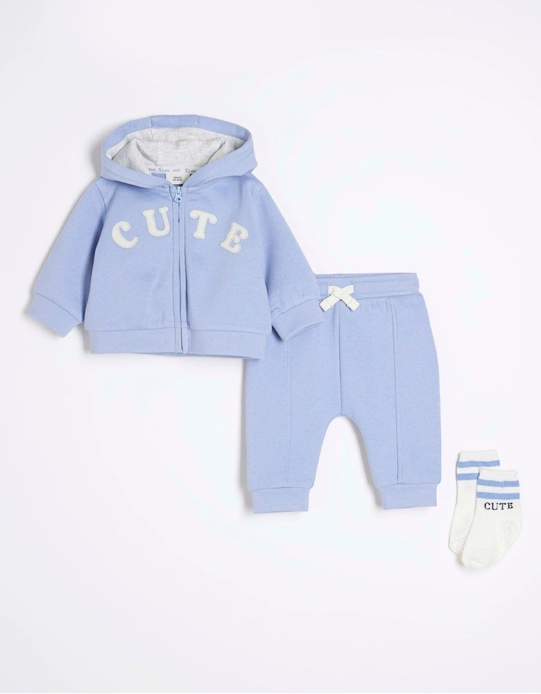 Baby Boys Hoodie And Sock 3 Piece Set - Blue