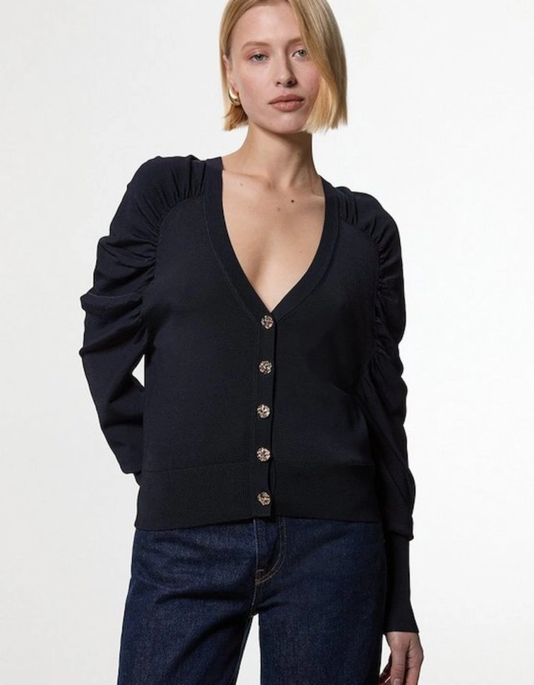 Premium Drapey Knit Ruched Sleeve Cardi