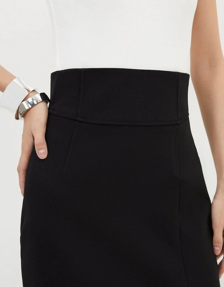 Compact Stretch Side Split Tailored Midi Pencil Skirt
