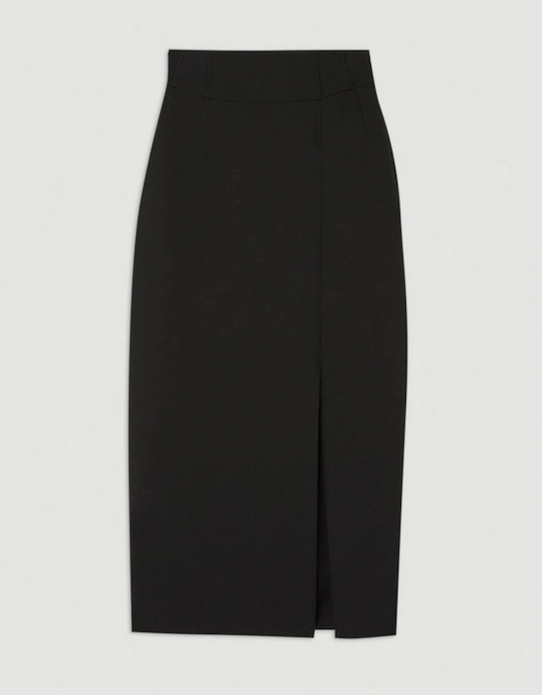 Compact Stretch Side Split Tailored Midi Pencil Skirt