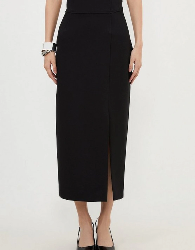 Compact Stretch Side Split Tailored Midi Pencil Skirt