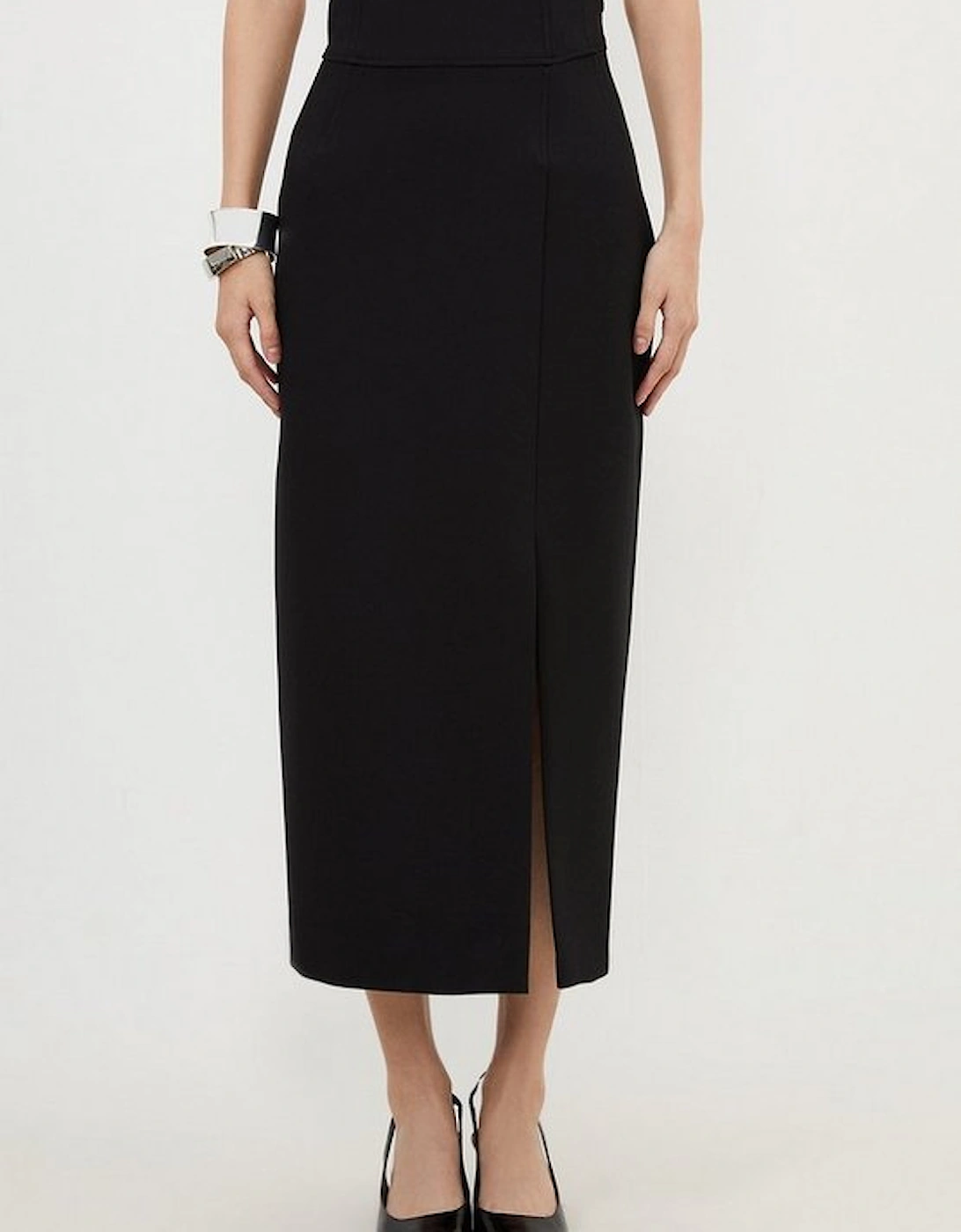 Compact Stretch Side Split Tailored Midi Pencil Skirt