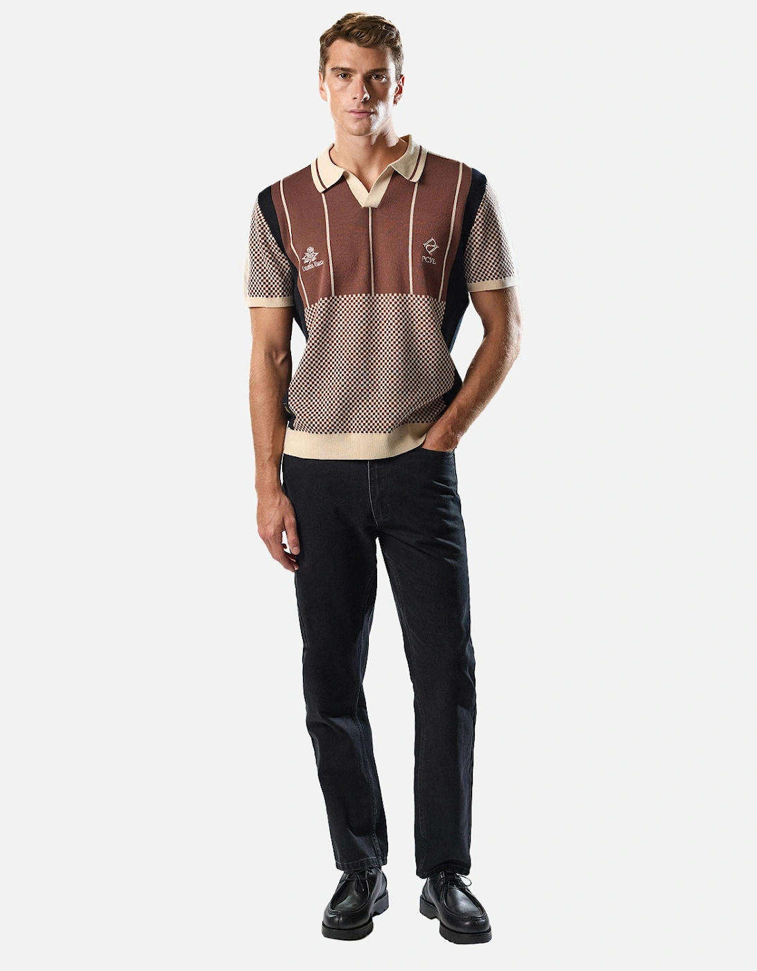 Mens Palet Percival Knitted Stripes Football Polo Shirt