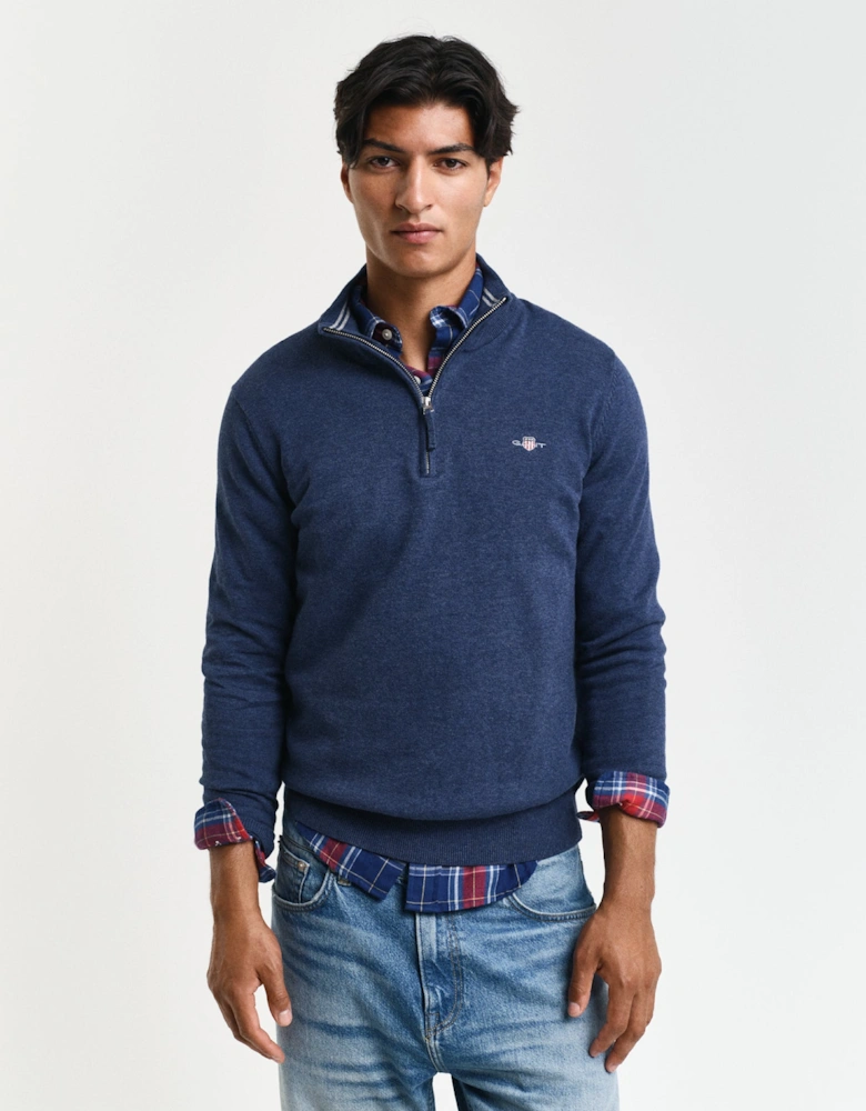 Classic Cotton Half Zip Sweater, Dark Jeans Blue Melange