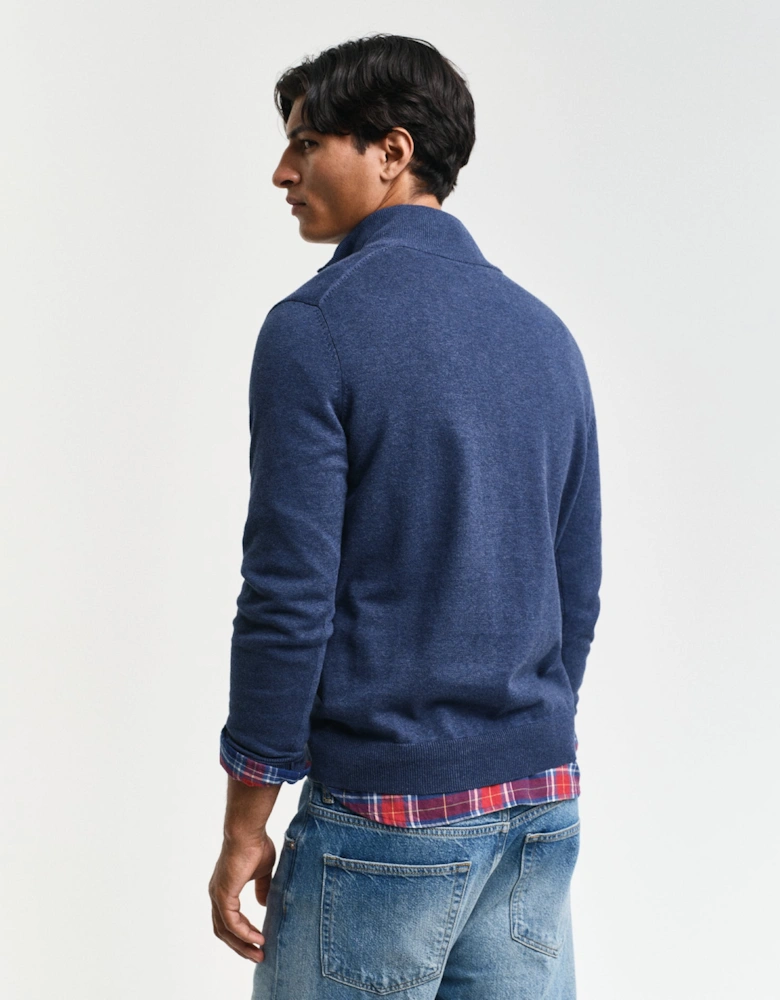 Classic Cotton Half Zip Sweater, Dark Jeans Blue Melange