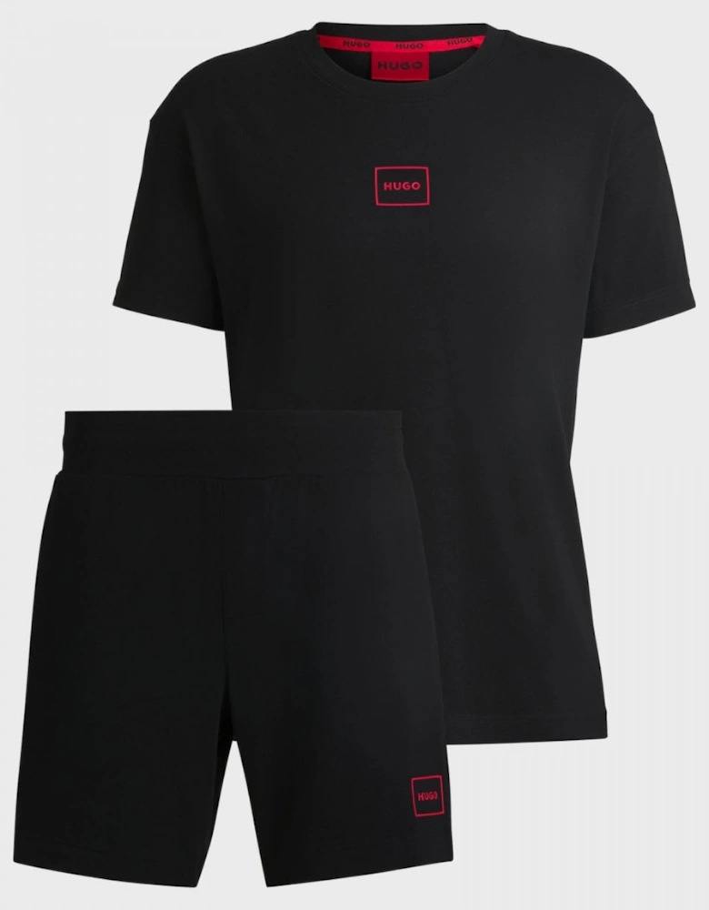 HUGO Laze Mens Stretch-Cotton Short Pyjama Set with Logo Prints