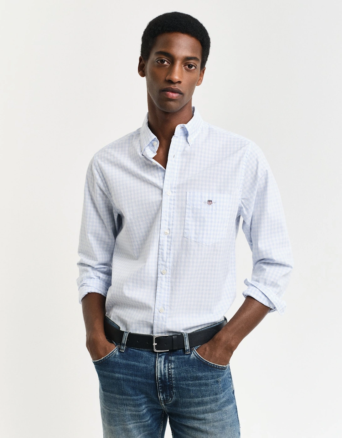 Regular Classic Poplin Gingham Shirt, Light Blue, 4 of 3