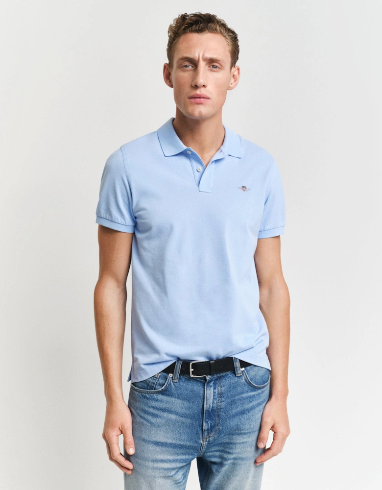 Regular Shield Pique Polo Shirt, Capri Blue