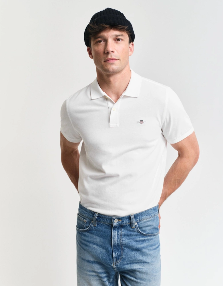 Regular Shield Pique Polo Shirt, White