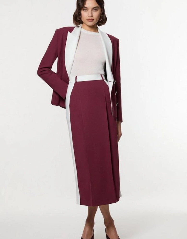 Compact Stretch Contrast Waistband Pencil Midi Skirt