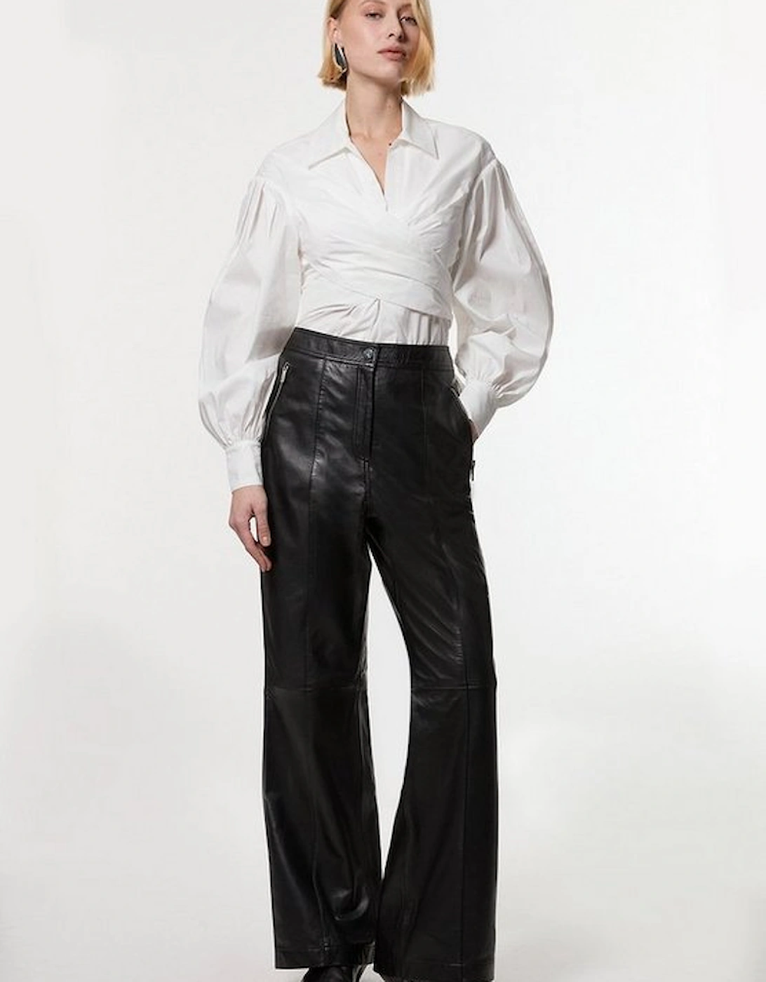 Leather Zip detail Straight Leg Trouser, 5 of 4