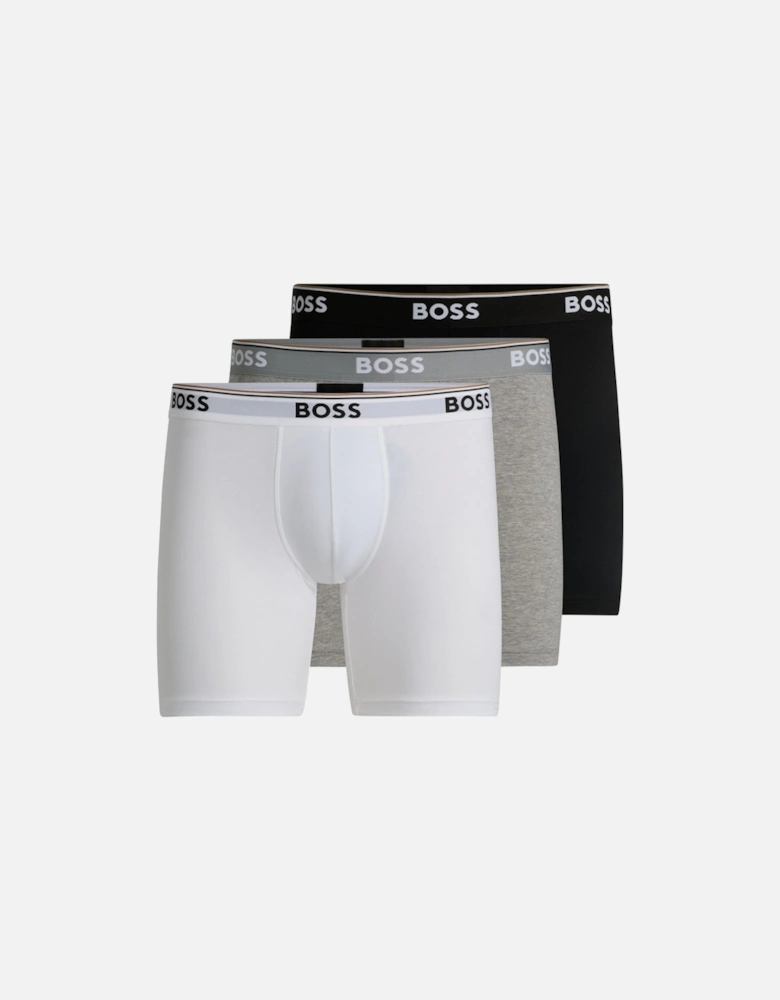 3-Pack Cotton-Stretch Power Boxer Briefs, Black/Grey/White