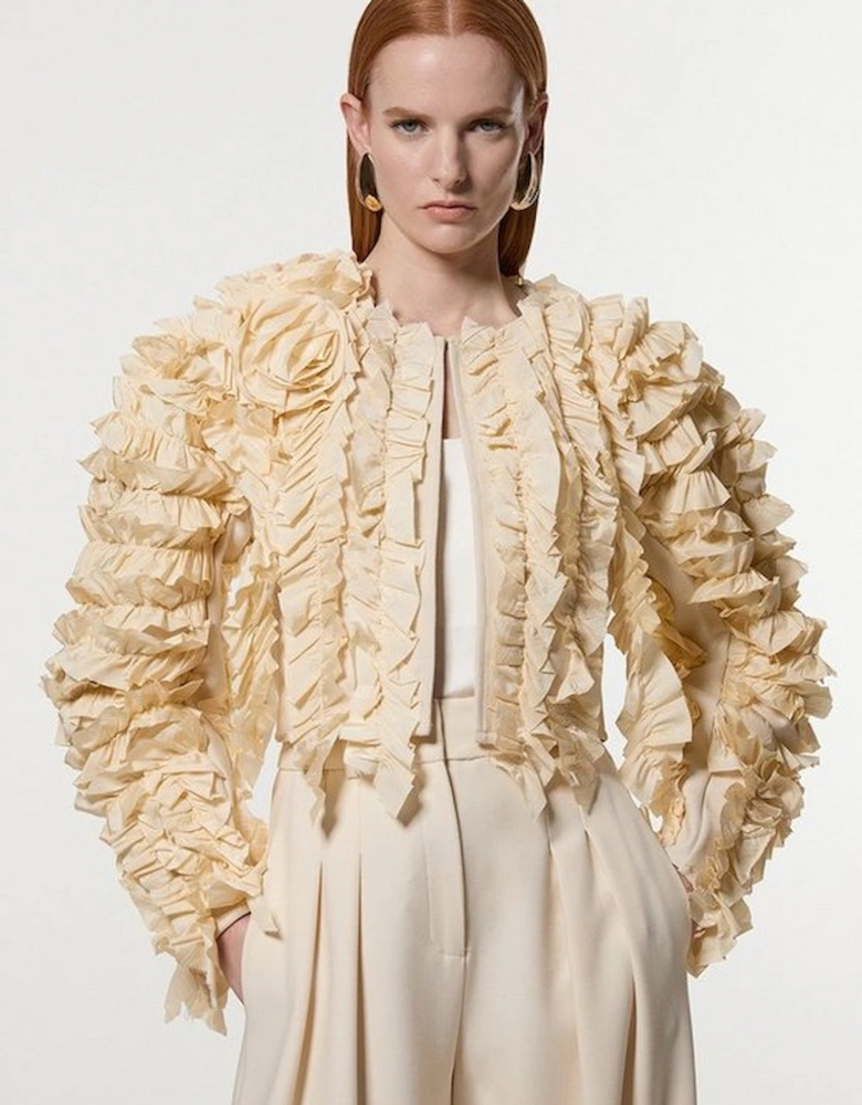 Figure Form Bandage Knit Woven Rosette Detail Jacket