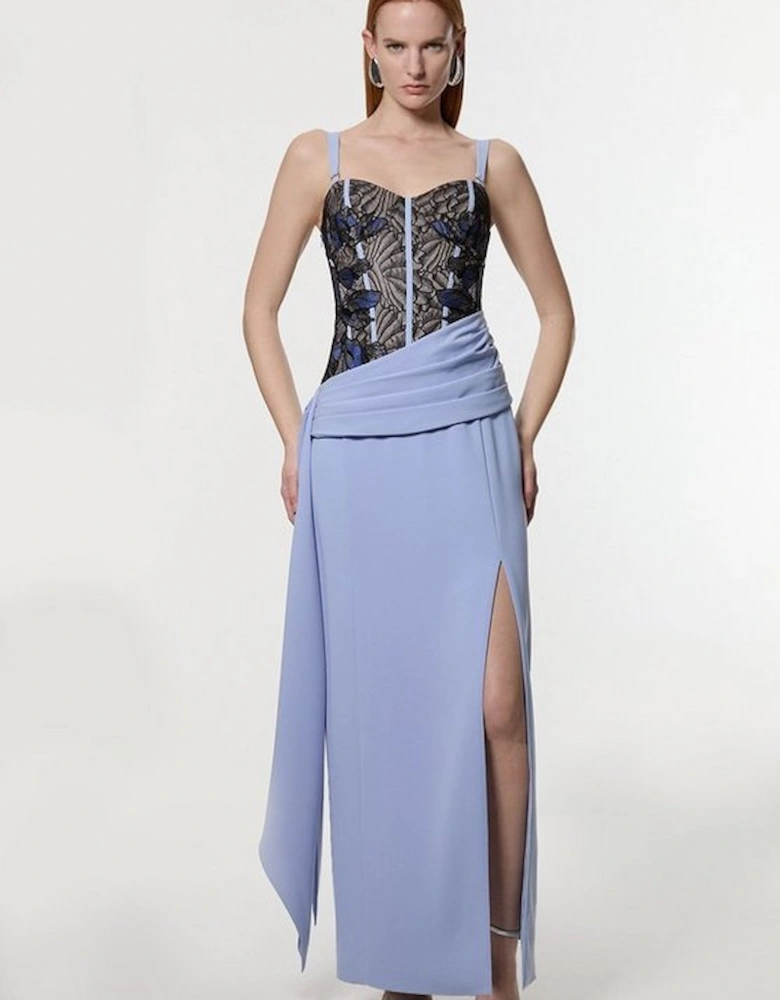 Lace Applique Contrast Corseted Tailored Maxi Dress