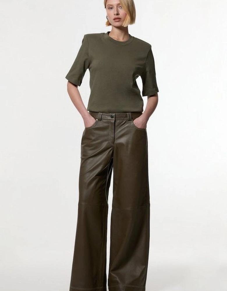 Leather Contrast Stitch 5 Pocket Straight Leg Jeans