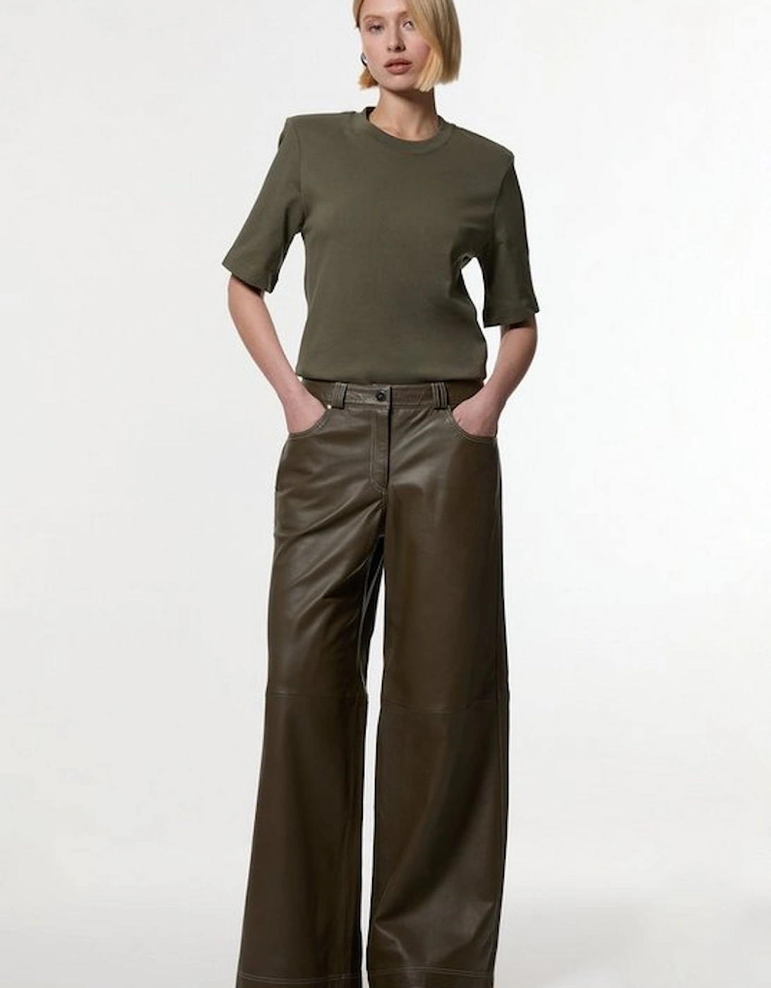 Leather Contrast Stitch 5 Pocket Straight Leg Jeans, 5 of 4
