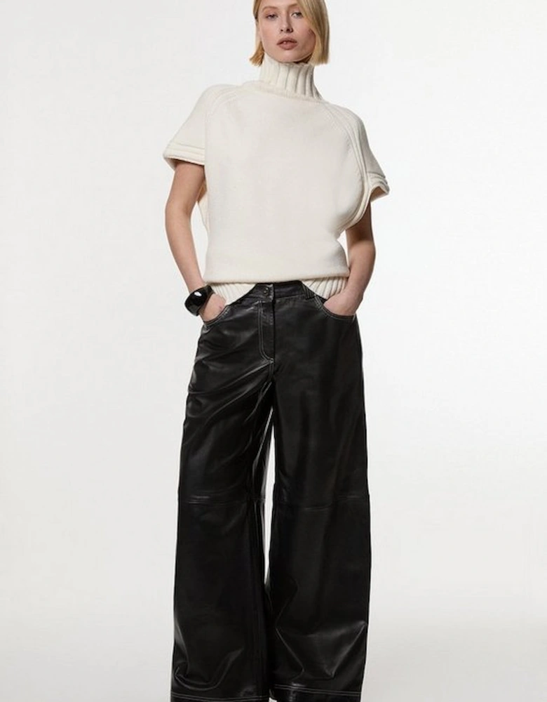 Leather Contrast Stitch 5 Pocket Straight Leg Jeans