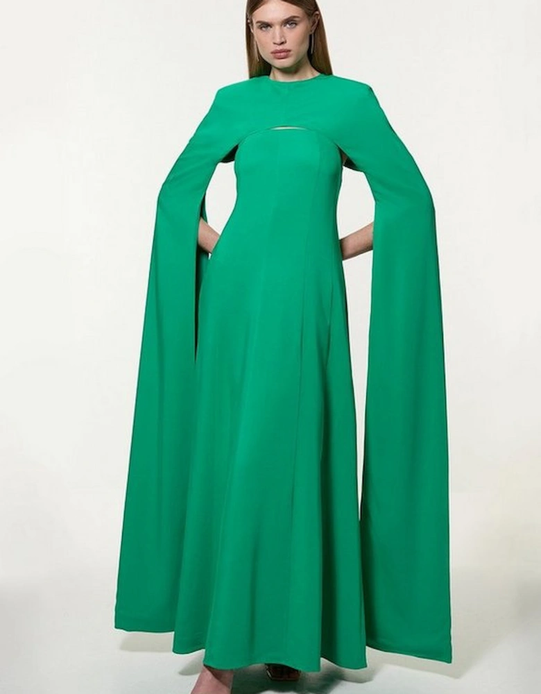 Petite Premium Bonded Crepe Detachable Cape Maxi Dress