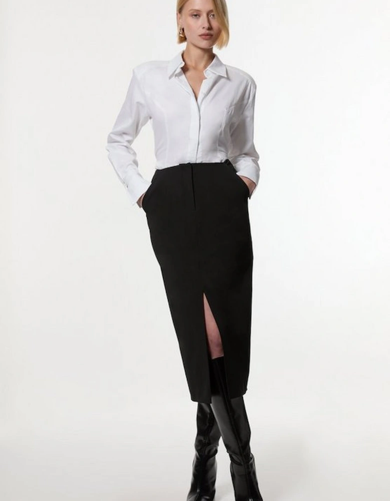 Compact Stretch Stab Stitch Tailored Pencil Midi Skirt