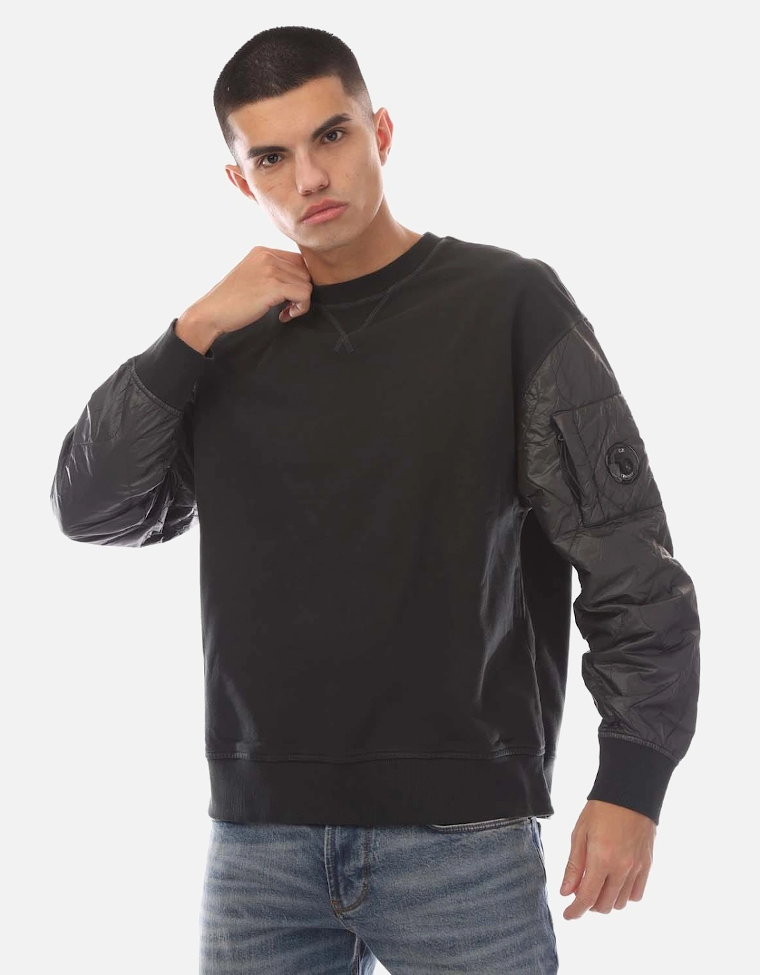 Diagonal Raised Fleece Quilted Crewneck Sweatshirt