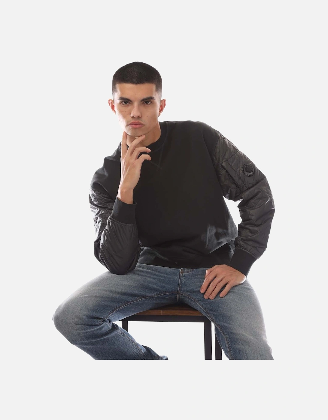 Diagonal Raised Fleece Quilted Crewneck Sweatshirt