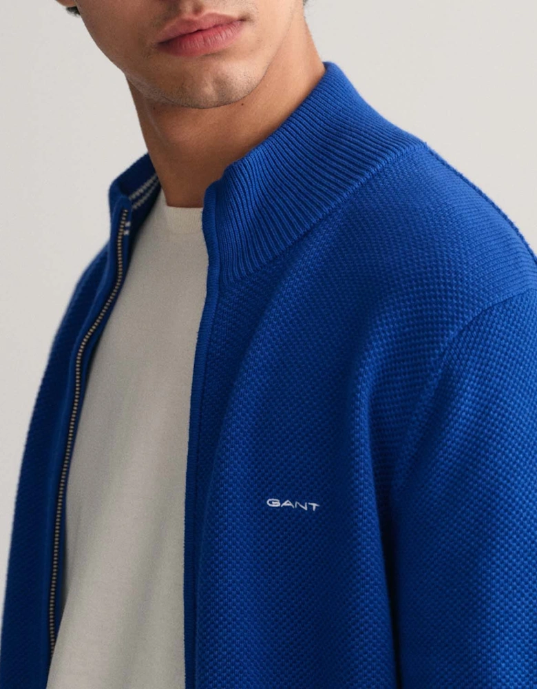 Mens Cotton Pique Zipped Cardigan