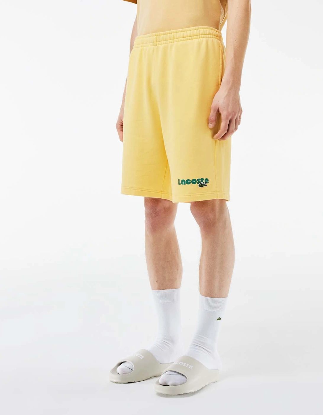 Lacoste Men's Washed Effect Printed Fleece Shorts - Yellow - Size: L