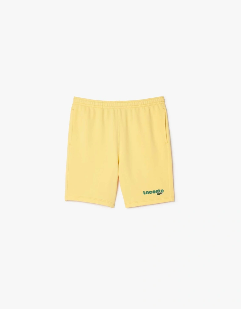 Washed Effect Printed Fleece Shorts