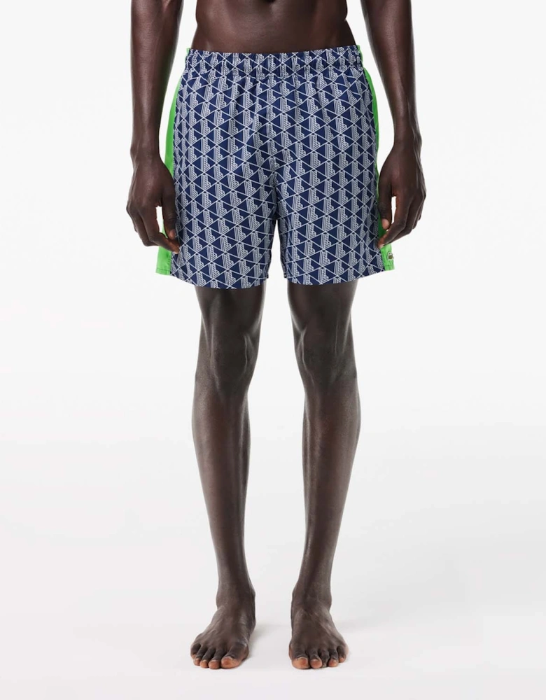 Mid Length Monogram Print Swim Trunks