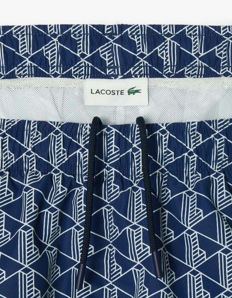 Mid Length Monogram Print Swim Trunks