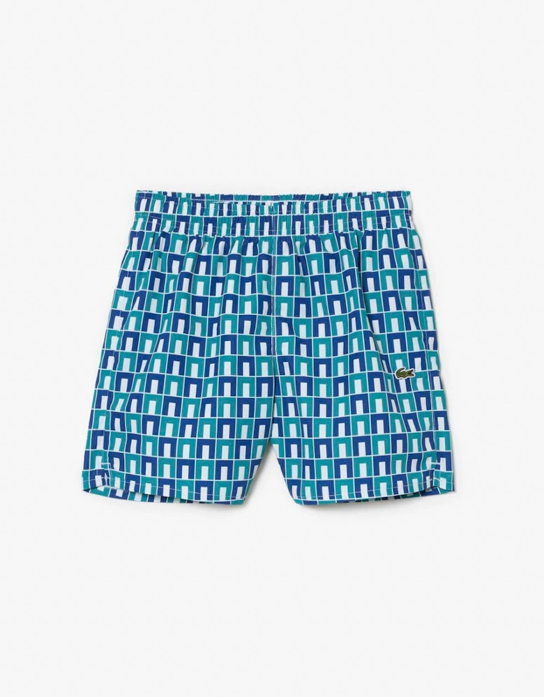 Juniors Taffeta Monogram Print Swim Trunks