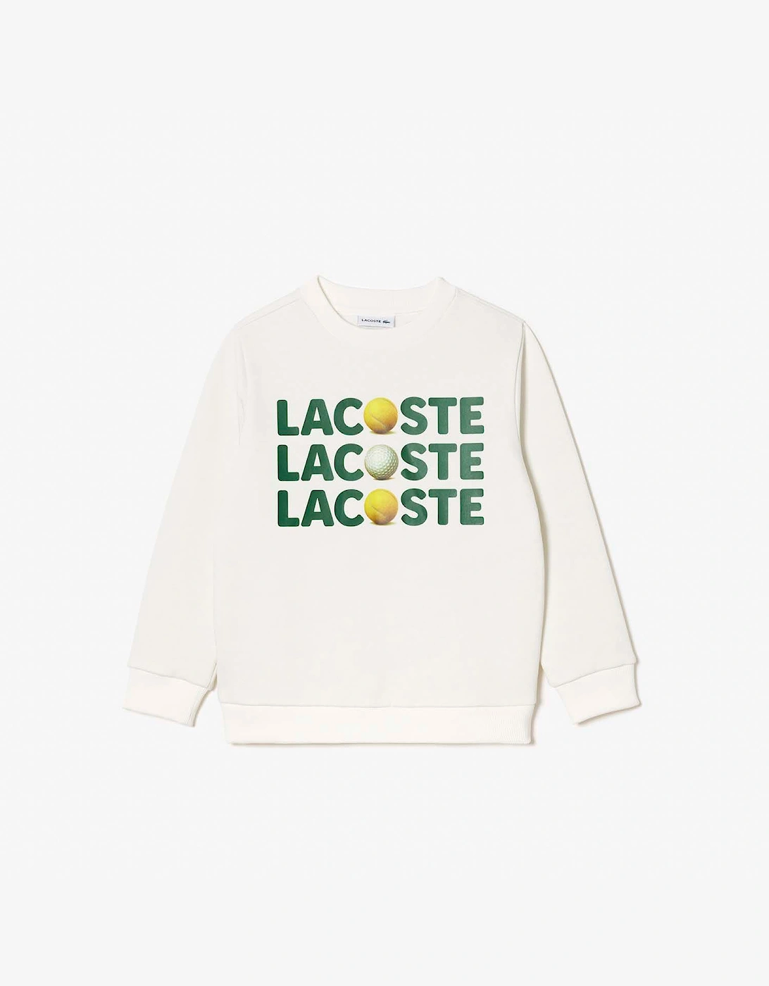 Lacoste Juniors Fleece Crewneck Print Sweatshirt - Cream - Size: 5 years
