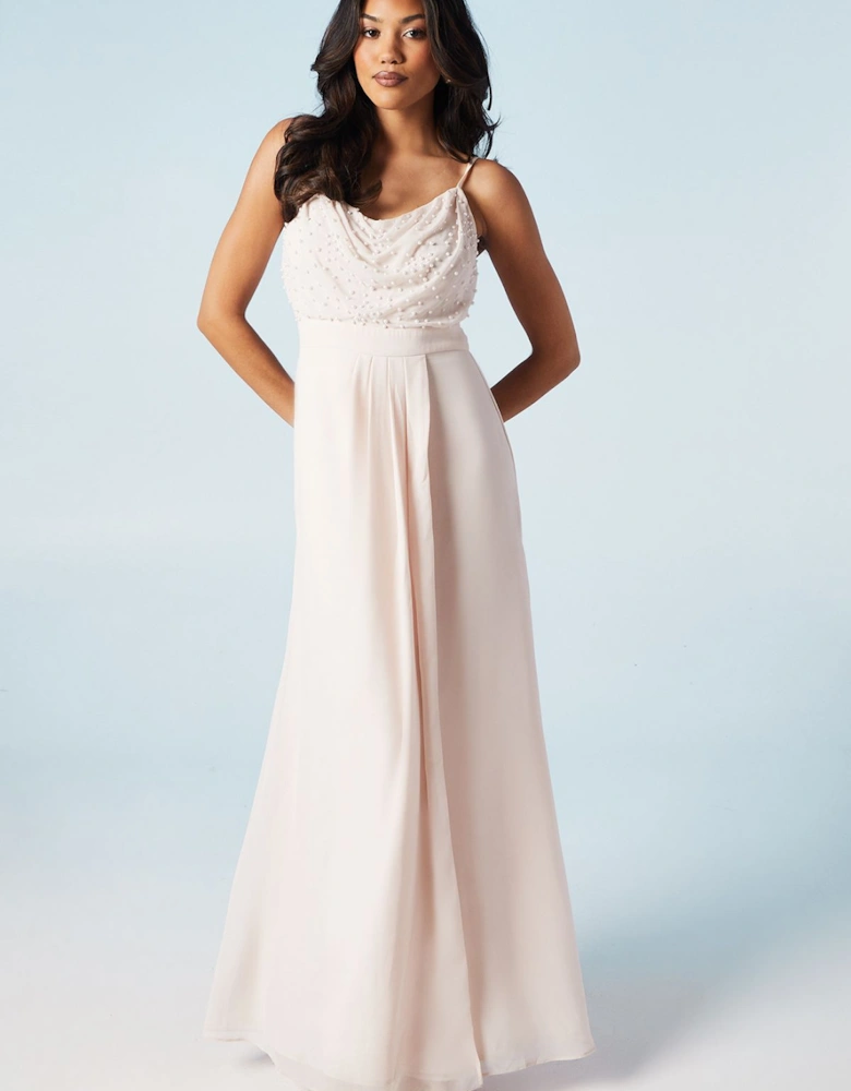 Pearl Embellished Strappy Bridesmaids Dress