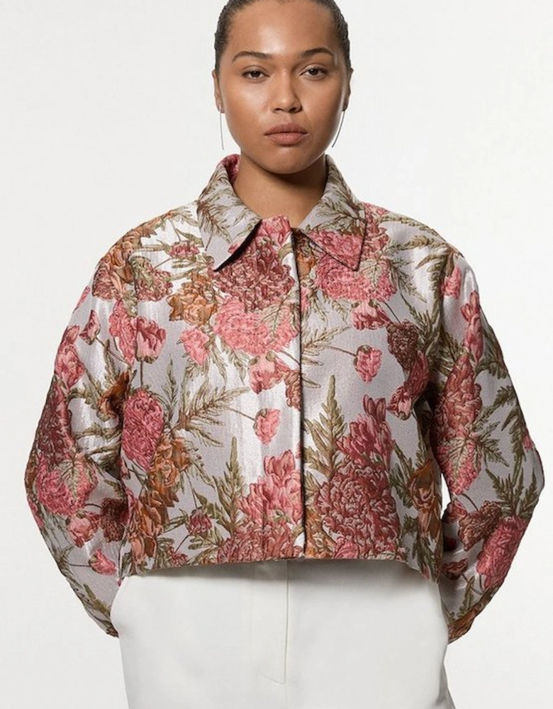 Plus Size Floral Jacquard Tailored  Jacket