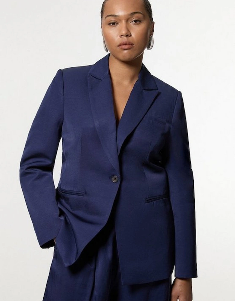 Plus Size Tailored Viscose Linen Single Breasted Blazer Jacket